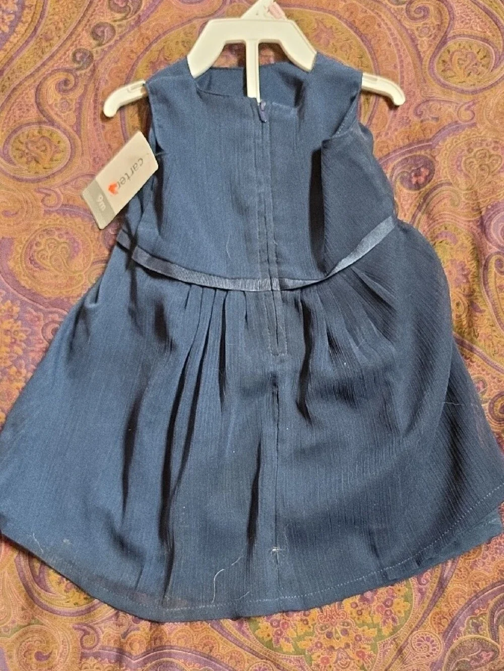 Carter's Navy Sleeveless Pleated Dress with Flower Accent